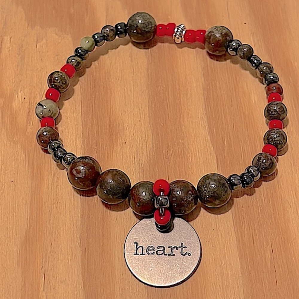 Heart Chakra Bracelet Dragons Blood Spheres w/Engraved Tag “heart of the dragon”